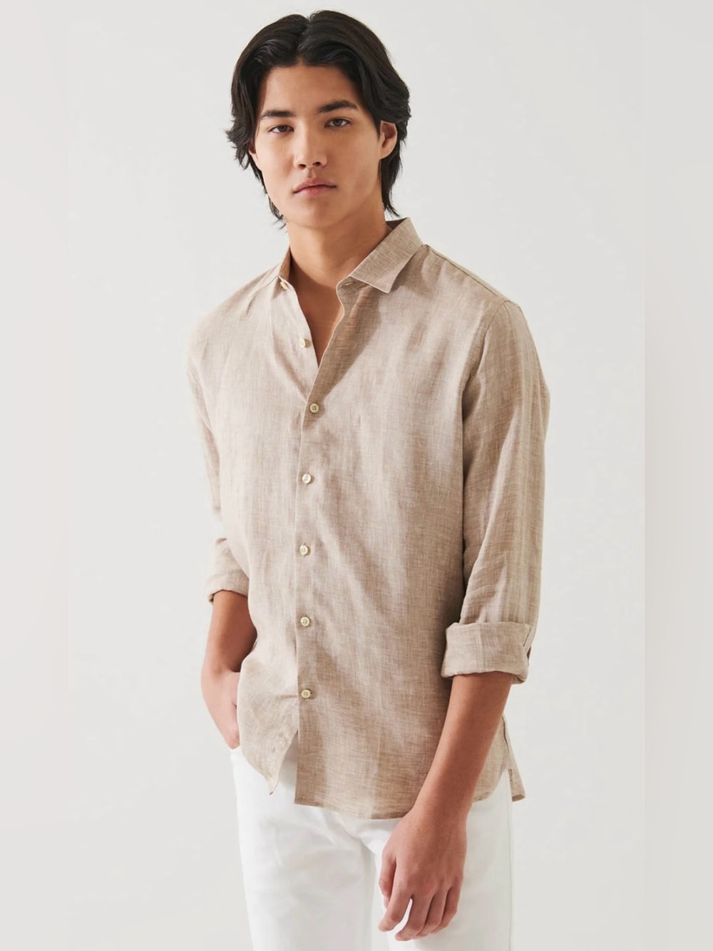 NWT 🔥 Lightweight Linen Button-Up Shirt in Light Taupe PATRICK ASSARAF🔥